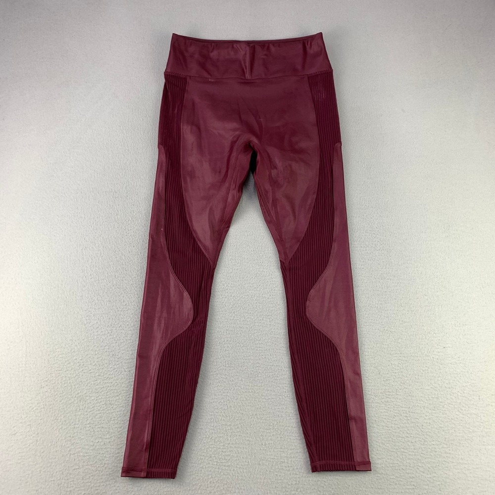 Fabletics High-Rise Moto Leggings Women Small Faux Leather Ribbed Burgundy